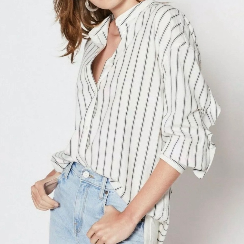 NWT - joie striped button down with ruffle sleeves - size xs